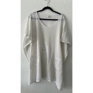 World Market Boho Kaftan Cotton Mesh OS Free Size Ivory Beach Coverup